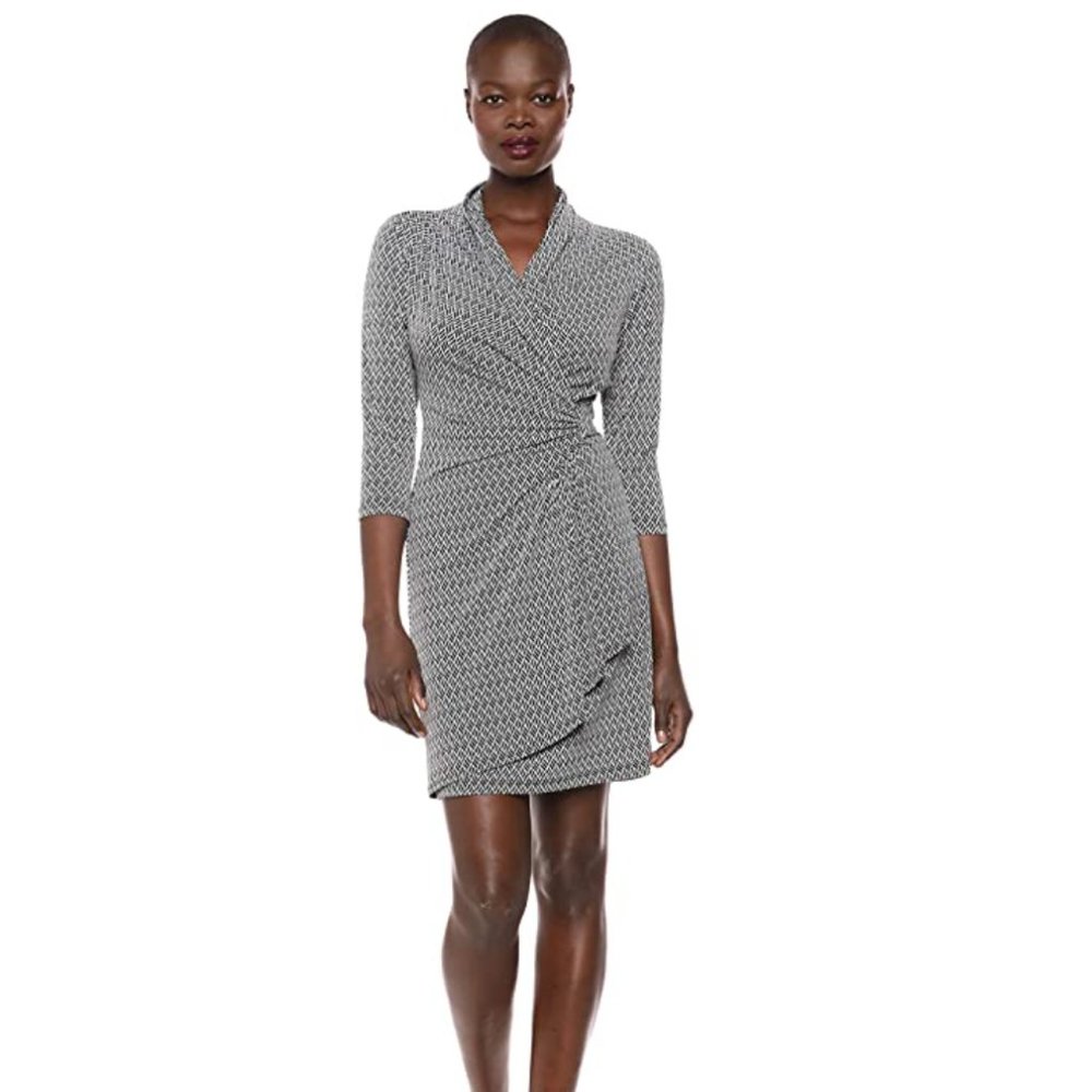 Karen Kane 3/4 Sleeve Cascade Wrap Dress, Size M